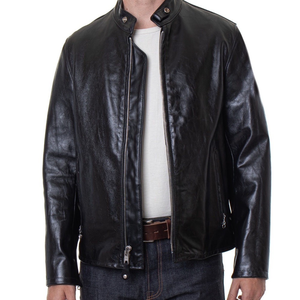 Schott Black Leather Jacket for Men - Large